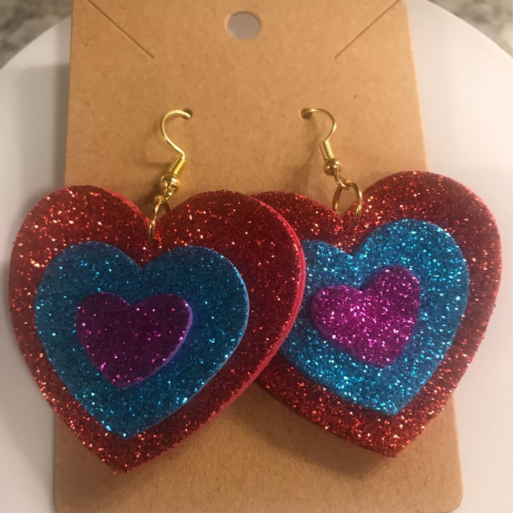 Valentines day glitter dangle love heart earrings